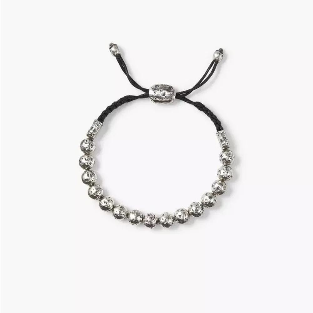 John Varvatos Silver Beaded Bracelet with Black Cord